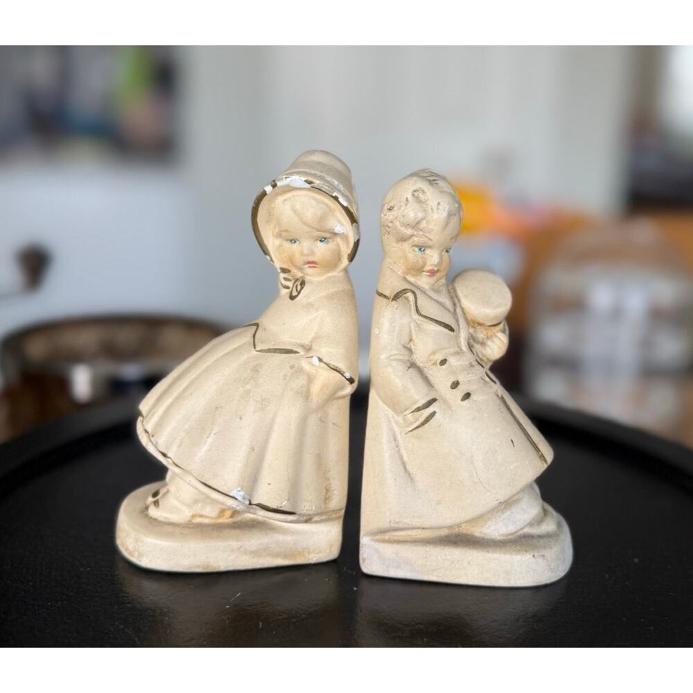 Vintage Chalkware Coventry Ware Boy & Girl Bookends